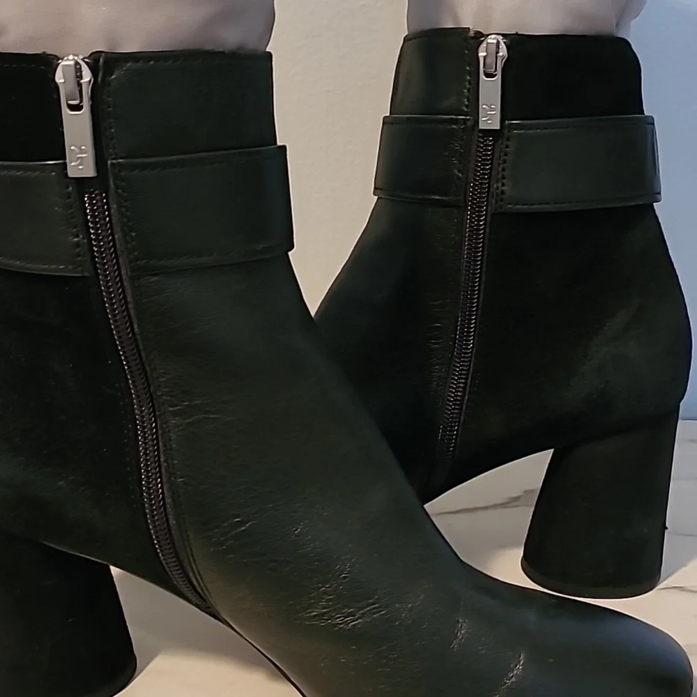 Donald Pliner Gabe Black Leather Suede Ankle Strap Buckle Boots Heel Booties 10